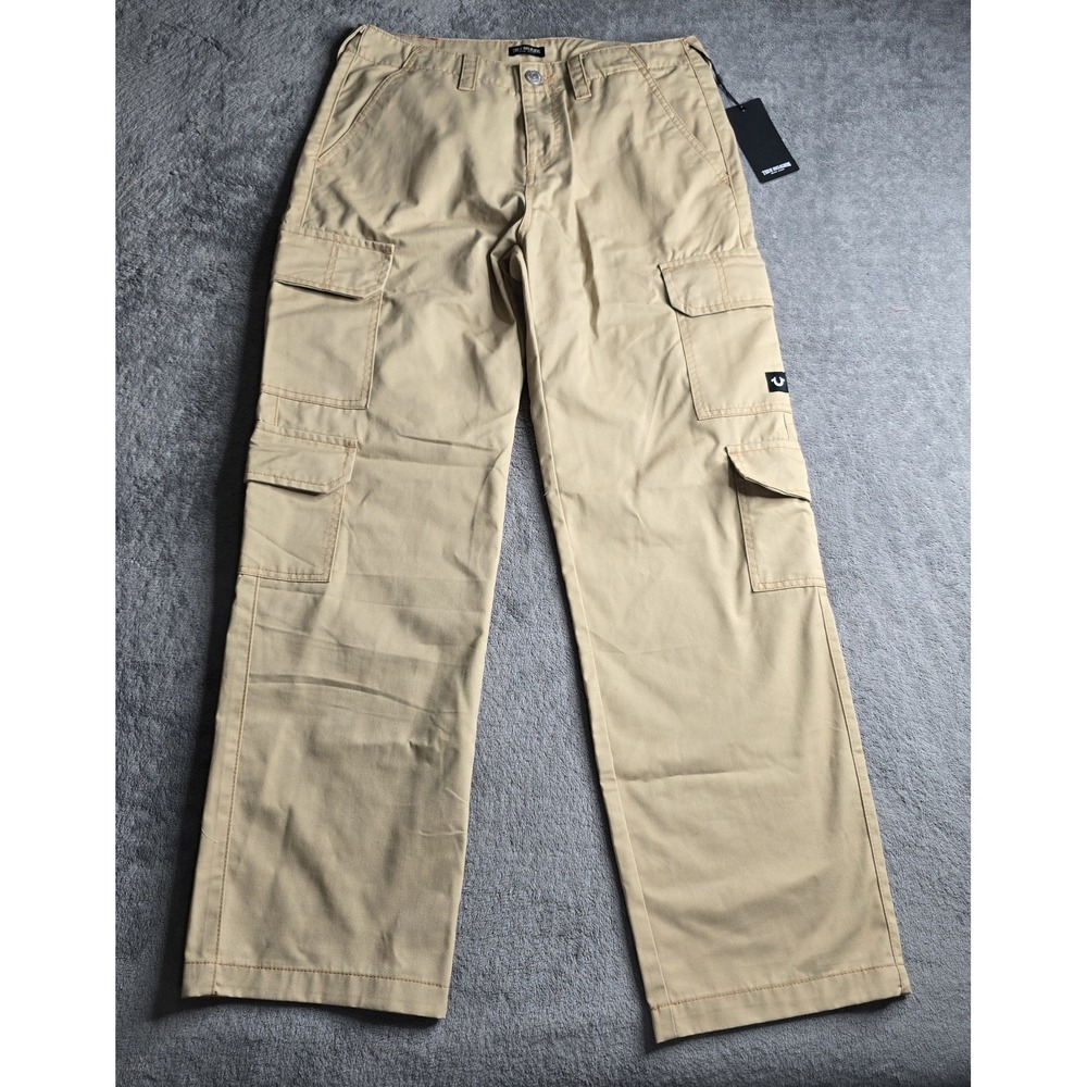 NWT True Religion Travertine Cargo Pants Mens 31 Khaki Tan Baggy Y2K 32" Inseam